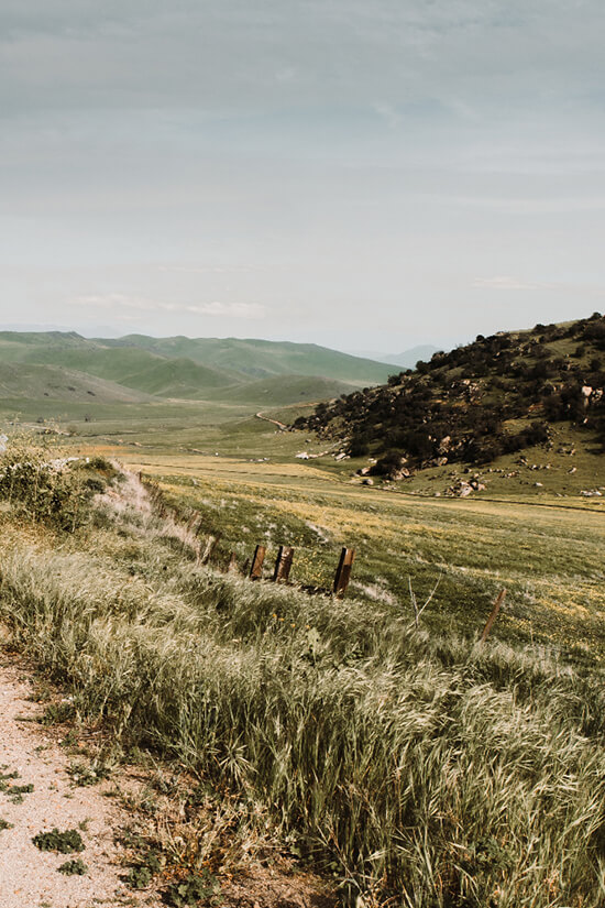 Rustic scenery of the beautiful countryside lowlands and hills